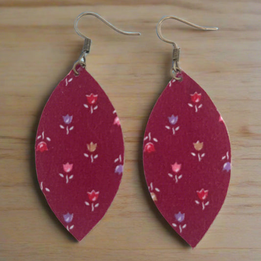 Dark Red Floral Earrings